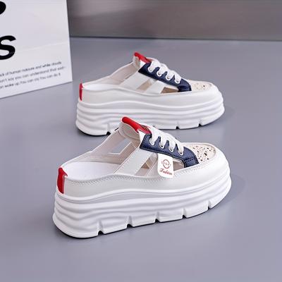 TEMU Women's Casual Slip-on Sneakers With Thick Sole - , Flat Lace-up, Shoes, Casual Footwear | Stylish Casual Shoes | Comfortable Footwear Image