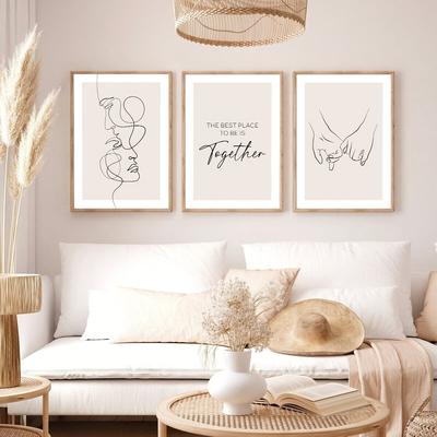 TEMU 1/3pcs Romantic Couples Hand In Hand Canvas Art Prints - Minimalist Line Drawing Wall Decor, Frameless Modern Love-themed Posters For Living Room, Bedroom, Office & Dining Area, Romantic Wall Ar Image