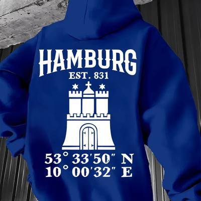 TEMU Men's Casual Fleece-lined Hoodie With Est. 831 Graphic - Cozy Print Pullover For All , Black, 18-, Casual Wear Hoodie|crown Graphic Hoodie|soft Texture Hoodie, Sweater Hoodie Image