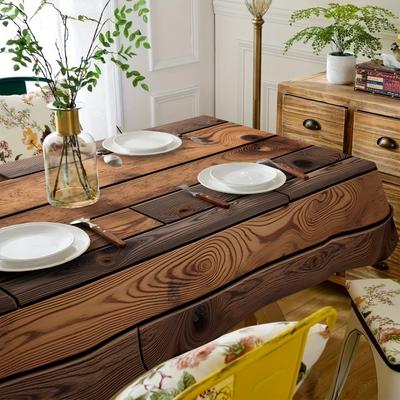 "TEMU 1pc Realistic Wood Grain Tablecloth, 35"-94" Long Rectangular Polyester Table Cover, Machine-woven Natural Look For Dining & Decor, Rustic Home & Kitchen Tablecloth, Dining Table Decoration" Image