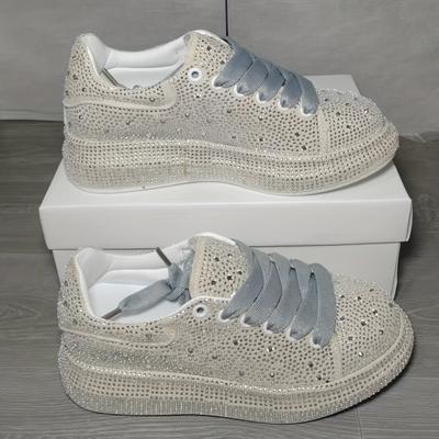 TEMU Love Lizu8806 Women's Sneakers 2025 New Thick-soled Versatile Shoes Casual Fully Studded Trendy White Shoes Image