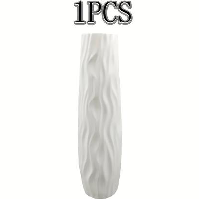 TEMU 1pc Modern Geometric Wave-patterned Plastic Floor Vase - Extra Large Cylindrical Centerpiece For Living Room Decor, Lightweight & Durable Home Decoration, Vases Home Decor Image