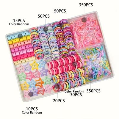 TEMU 875pcs Hair Accessory Set With Clips, Barrettes, And Scrunchies For S - Accessories Combo, Includes 875 Mixed-color Elastic Hair Ties, Star-shaped Plastic Clips, Essential Basic Kit Image