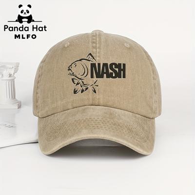 TEMU Mlfo 2025 Vintage Washed Baseball Cap With '' Fish Print - Lightweight Breathable Adjustable Golf Hat For Men, Casual Outdoor Sports & Gifts (black, Brown, Blue, Green) Image