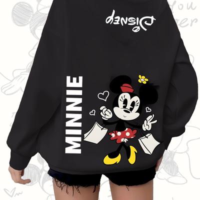 TEMU Mouse Graphic Hoodie - Casual Zip-up Sweatshirt With Front Print, Black With White Lettering & Cartoon Design, Fall/winter, Casual Wear Hoodie | Design | Front Zipper, Sweater Hoodie Image
