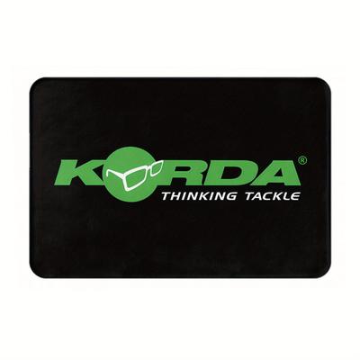 TEMU Korda Thinking Tackle Black Fishing Door Mat - Polyester, Machine Washable, Non-slip Entryway Rug With Angler Design, Home Or Cabin Decor Image