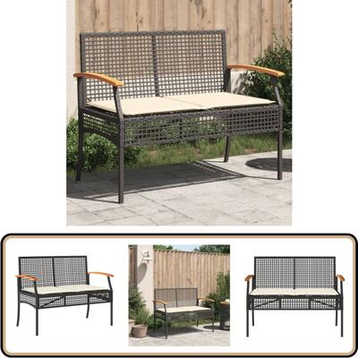 Gartenbank mit Kissen Schwarz Poly Rattan Akazienholz - Gartenzubehör - Gartenbank - Outdoor Möbel Image