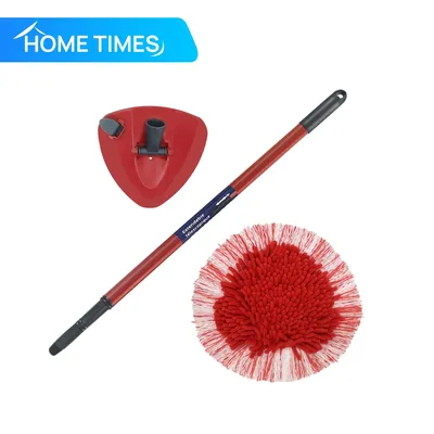 HOME TIMES 1 Satz Spin Mop Head Kit kompatibel mit O-Cedar-Mikrofaser EasyWring Spin Mop, 1 roter Chenille-Mopp + 1 Mop-Griff + 1 Mop-Kopf