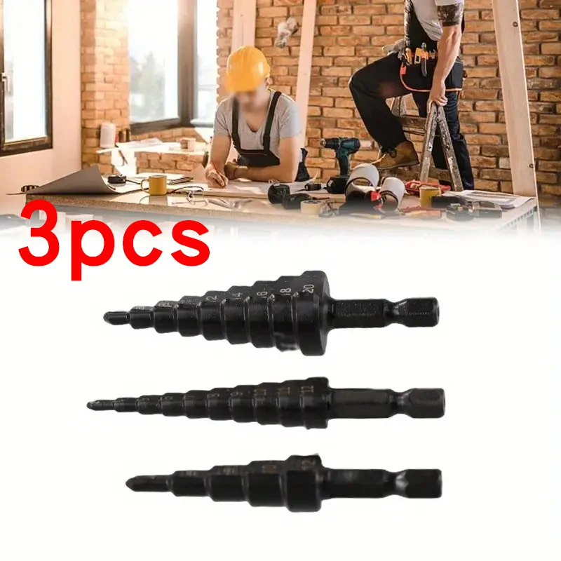 3-12/4-12/4-20/4-32 cm HSS-Stufenbohrer mit gerader Nut, Stickstoffbeschichtetes Bohren, Elektrowerkzeug-Set für Holz, Metall, Lochschneider Image