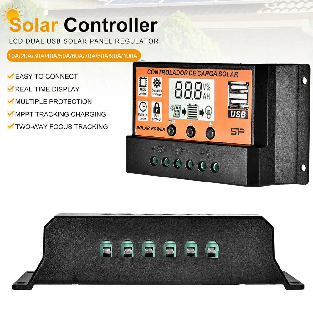 New MPPT Solar Charge Controller 30A 50A 100A Solar Controller Solar Panel Battery Regulator Dual USB 5V LCD Display