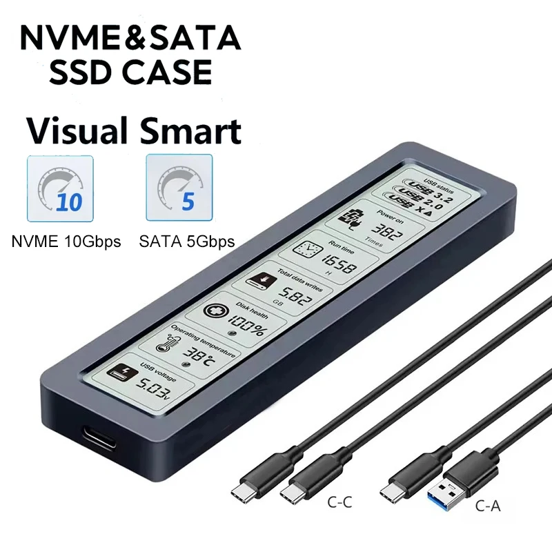 M.2 NVMe SATA SSD-Gehäuse Visuelles Smart SSD-Gehäuse USB 3.2 Gen 2 10 Gbit/s SSD-Adapter für PC NVME PCIE NGFF SATA SSD-Disk-Box Image