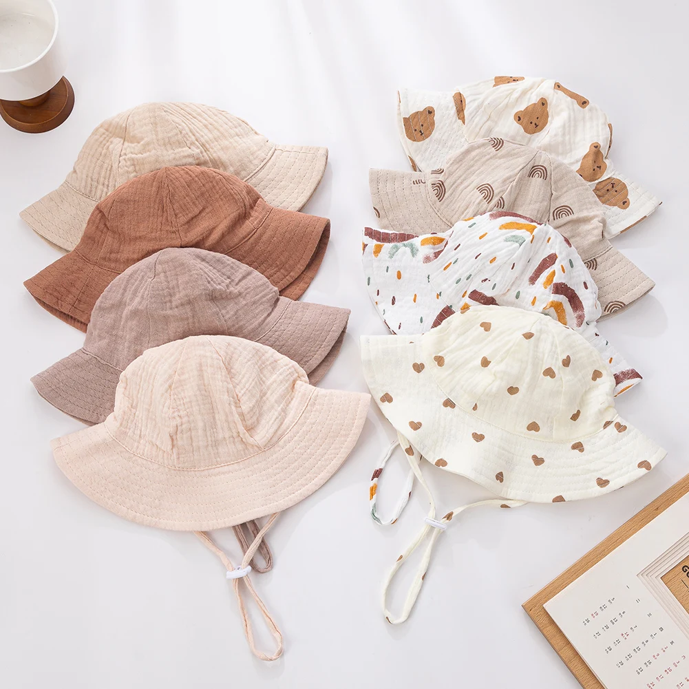 Baby Baumwolle Eimer Hüte Neue Kinder Sonnencreme Outdoor Caps Jungen Mädchen Drucken Panama Hut Unisex Strand Angeln Hut Für 3-12 monate Image