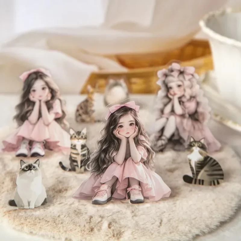 50 Stück pro Packung, süße Mädchen-Katzen-Serie, PET-Aufkleber, dekorative Collagenmaterialien, lustige Miao-Maio-Wörter, Handbuch, 121 x 95 mm Image