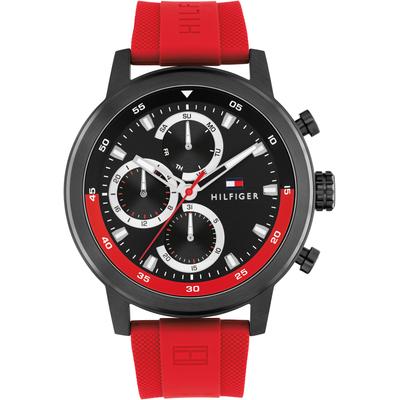 Multifunktionsuhr TOMMY HILFIGER "Rocky", rot, Armbanduhren, Herren, Quarzuhr, Armbanduhr, Herrenuhr, Silikonarmband, analog Image