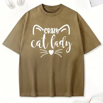 Crazy Cat Day Lustiges Print Frau Tie-Dye T-Shirt Baumwolle Cooles T-Shirt Hip Hop Sommer Kurzarm Rundhalsausschnitt All-Match Damen Top