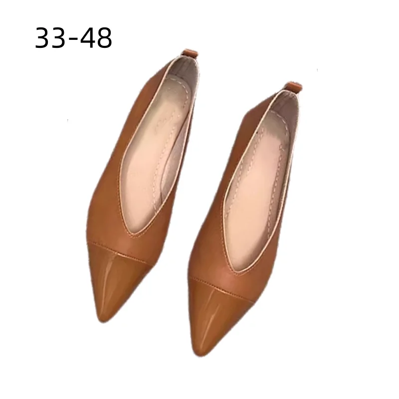 Tägliche Damenschuhe in flachen Schuhen mit spitzer Spitze, Patchwork, Sommer-Slipper, braun, grün, schlichtes Lackleder und mattes Designer-Schuhe 48