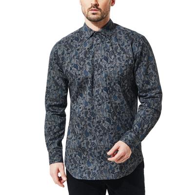 Walbusch Herren Weiches Flanell-Hemd Blau gemustert Image