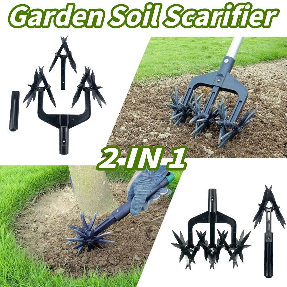 Nouveau Scarificateur de sol de jardin 2 en 1, scarificateur ventilé, outil de culture rotatif, aérateur de jardin, outil de labour du sol pour jardin et pelouse