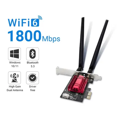 WALRAM WiFi 6 AX1800 1800Mbps Wireless PCIE Adapter Tri Band 2.4G/5.8Ghz Compatible Bluetooth5.4