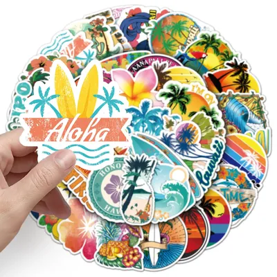10/50PCS Outdoor Hawaii Surfing Stickers Summer Tropical Beach Surfing Waterproof DIY Surfboard Skateboard Phone Cup Kid Toys