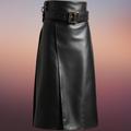 Gonna midi in pelle nera con cintura - Gonna in vera pelle - Elegante e chic - Gonna in pelle nera con cintura da donna - Elegante e moderna