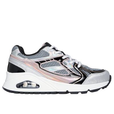Skechers Girl's UNO Gen1 - Platinum Flash Sneaker | Size 13.5 | Silver/Black | Synthetic/Textile