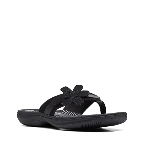 Clarks Women's Brinkley Flora Flip-Flop, Black Synthetic/Black Sole, 4.5 UK