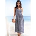 Sommerkleid LASCANA, Damen, Gr. 46, N-Gr, blau (marine, creme bedruckt), Web, Obermaterial: 58% Viskose, 28% Baumwolle, 14% Leinen, bedruckt, modisch, figurumspielend ca. Mitte Wade, V-Ausschnitt, ohne Ärmel, Kleider, aus Leinenmix, Midikleid mit...