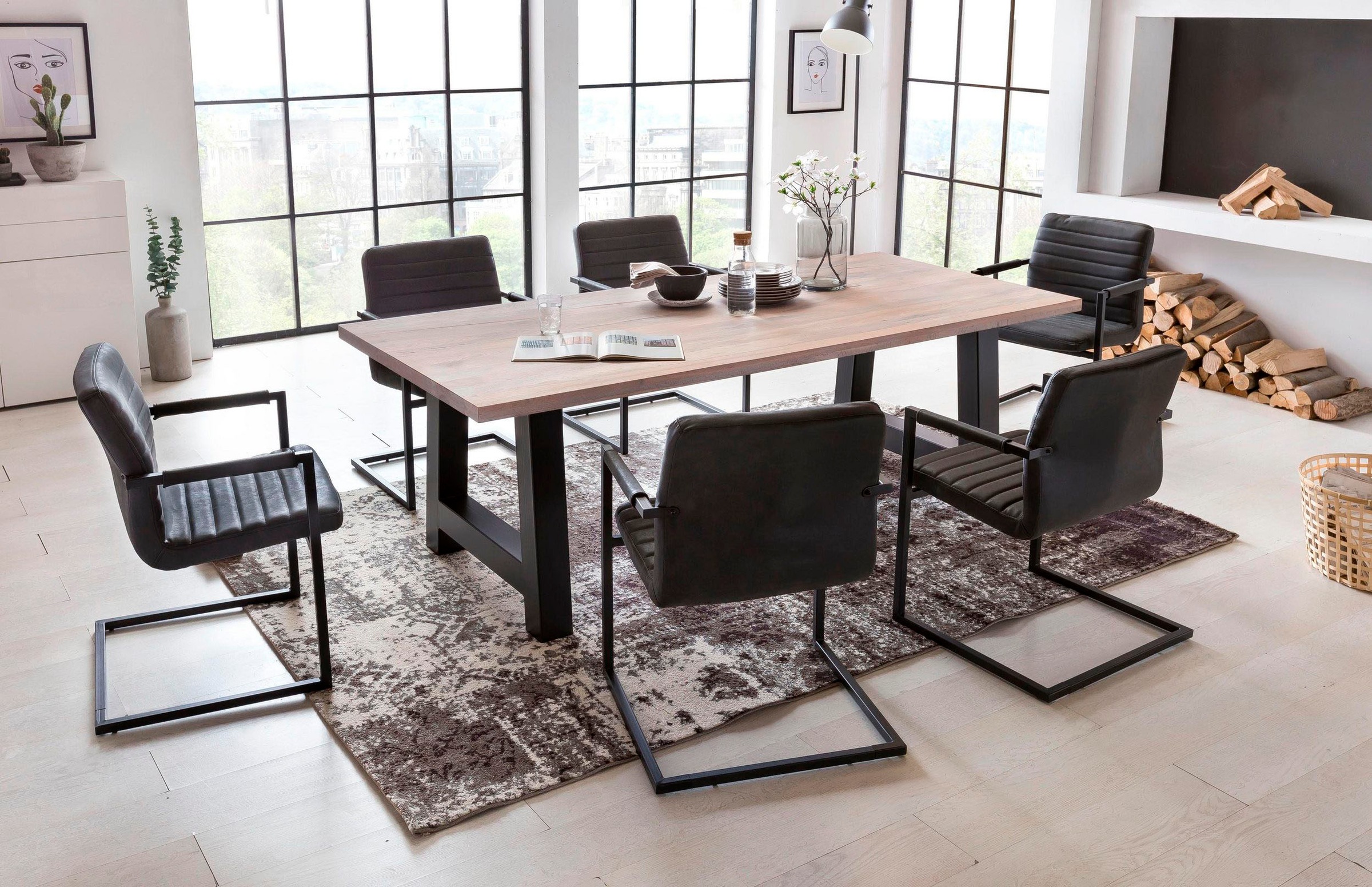 Esstisch HOME AFFAIRE "New York", weiß (weiß gekälkt), B:160cm H:77cm T:90cm, Tische, Esstisch, Balkeneiche massiv mit ausdrucksstarker Holzoptik