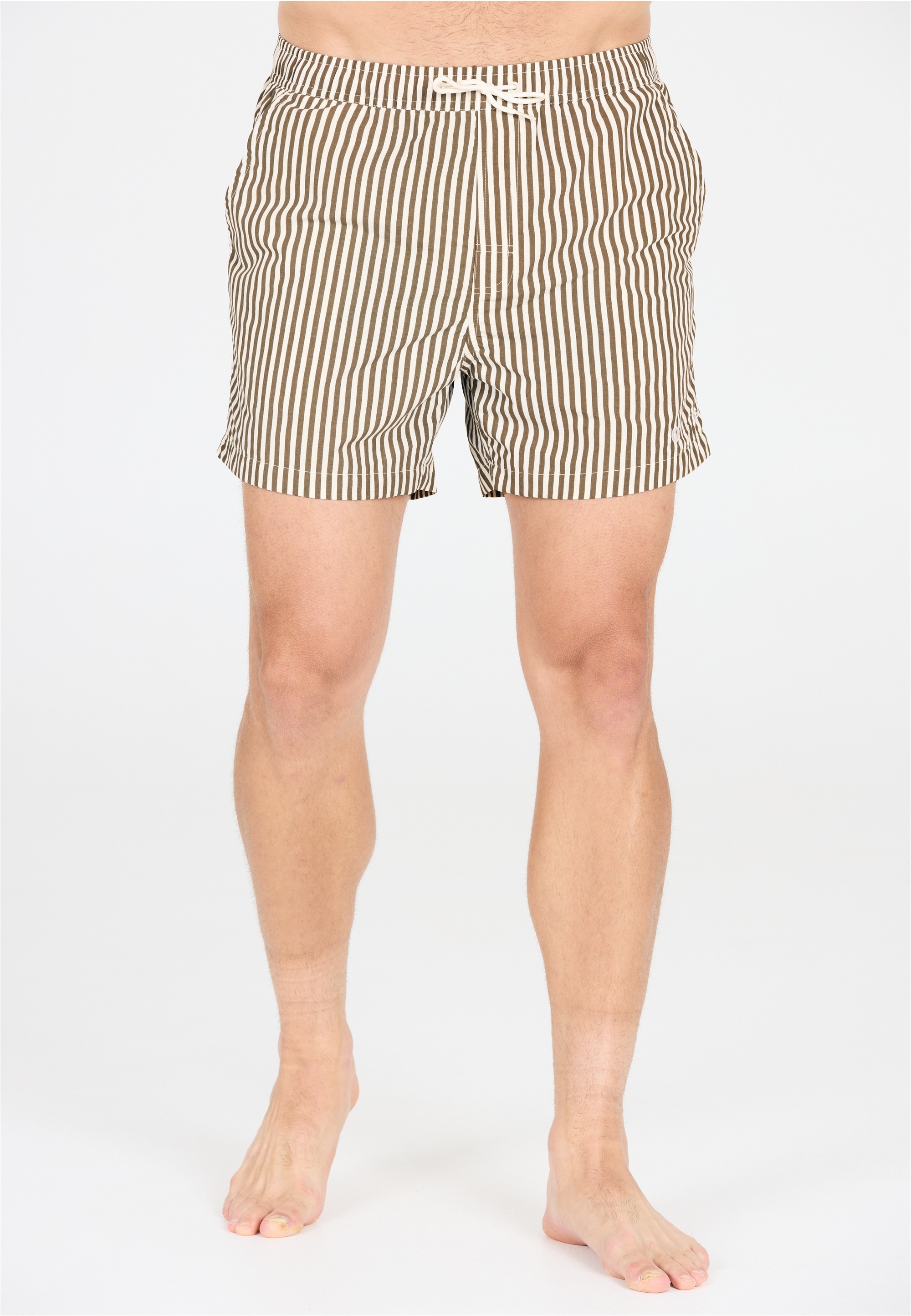 Badeshorts VIRTUS "Cullen", Herren, Gr. M, EURO-Größen, braun (braun, weiß), Polyamid, gestreift, Badehosen Badeshorts, aus atmungsaktivem Material