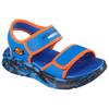Sandale SKECHERS "SOLA GLOW SANDAL", Kinder, Gr. 34, blau (blau, orange), Lederimitat, kontrastfarbene Details, casual, Schuhe, Sandale mit Klettverschluss+Blinkfunk., Größenschablone zum Download