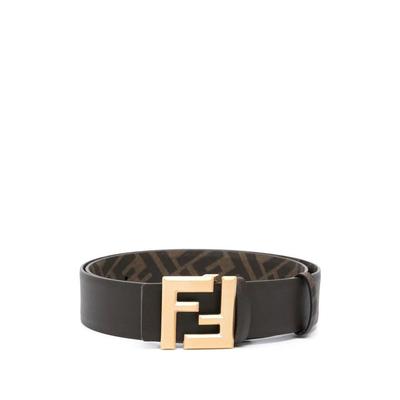 Ff Squared Leather And Canvas Reversible Belt Accessories - Black - Fendi Belts