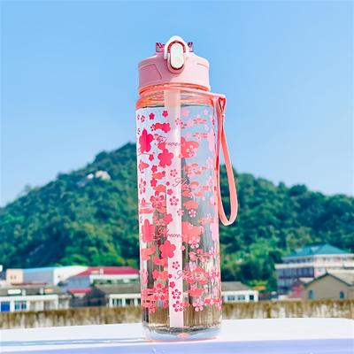 TEMU 800ml Trendy Printed With A Portable Strap, Pop-up Lid, , Stylish Straw Water Bottle, And Convenient Cup. Image