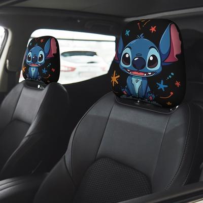 TEMU 2pcs Stitch Car Headrest Covers - Elastic Non-filled Fit, Vibrant Stitch & , Durable Polyester Seat Protectors For Cars, Trucks, Suvs, Vehicle Interior Decor | Design | Smooth Texture Cover Image