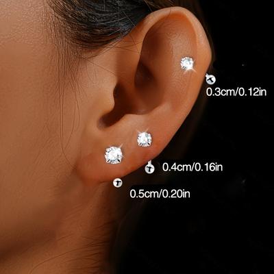 TEMU 1 Pair Of Women's Fashion Earrings, S925 Sterling Silver Synthetic Zirconia Screw Earrings Versatile Simple Ear Bone Studs Advanced New Earrings For /gift/vacation [silver 0.7g] Image