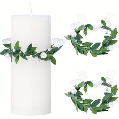 TEMU 2pcs Drip-proof Communion Candles, Candle Rings, Small Artificial Wreaths, Candle Drip Collectors, Candle Decorative Wreaths, Decorative Candle Wreaths For Communion, Baptism, Weddings Image
