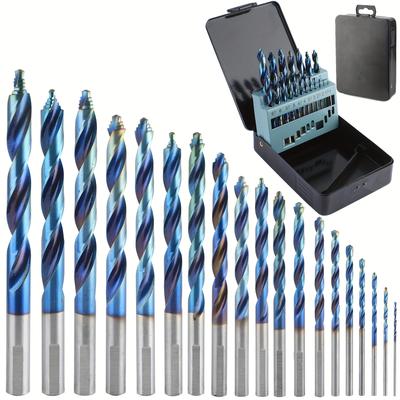 TEMU 19pcs Step Drill Bit Set With , Carbide Steel Steel Fluted Hole Punching Aluminum Alloy Straight Shank Twist Drill Image