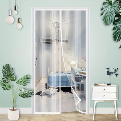 TEMU 1pc Automatic Magnetic Mesh Door Screen - White Polyester, Insect & Protection, -sealing For Bedrooms & , Modern Image