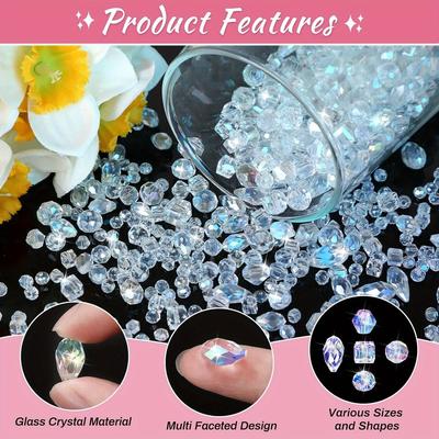TEMU 900pcs Efrey Clear Ab Crystal Glass Beads Set, 4-13mm Geometric Pattern Beads For Diy Bracelet, Jewelry Making & Home Decor, Artificial Crystal Craft Kit, Bead Jewelry Making Supplies Image
