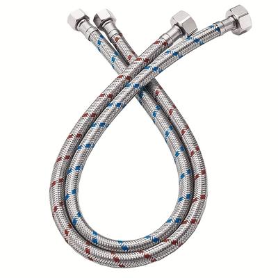 "TEMU 2pcs 24" Stainless Steel Braided Faucet Hose Connectors - /8" X 1/2" Fip Thread, Red And Blue Checkered Pattern For Secure Connections, Quick Connect Hose Connectors" Image