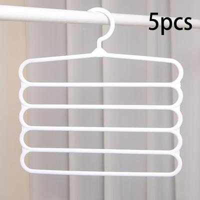 TEMU 5pcs Multi-tier Non-slip Plastic Pants Hanger - Space-saving Wardrobe Organizer For Scarves, Yoga Clothes, And More, Ideal For Dorms, , And Retail Displays (blue, Pink, White) Image