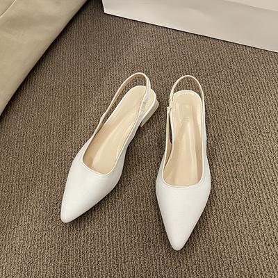TEMU Women's French-inspired Pointed Toe Mules With Chunky Heel And Slingback Strap - Comfortable Fabric Upper, Pu Cover Sole, Fashionable Summer Footwear Image