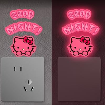 "TEMU Hello Kitty -the-dark Wall Stickers - Cartoon Design, Self-adhesive Plastic Home Decor With "!" & Hello Kitty Illustrations, Light For Bedroom Or Gift, Hello Kitty Room Decor," Image