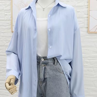 TEMU Elegant Long Sleeve Blouse For Women - Spring/summer Casual Shirt With , Thin Outerwear, Loose Fit, Solid Color, Weekend Outing Image