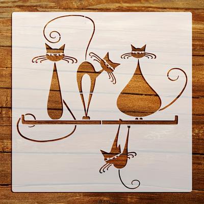 TEMU 1 Exquisite Geometric Cat Stencil, 11.8x11.8 Inches Reusable Painting Template For Fabric, Walls, Photo Frames, And Diy Crafts Image