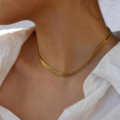 TEMU 1pc Nooxian Women's 18k Golden Plated Stainless Steel Chunky Chain Necklace - Hip-hop Luxury Openwork Design, Durable Everyday & Vacation Jewelry, Versatile For All Image