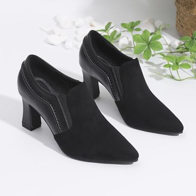 TEMU Women's Casual Jane Flats, Lightweight Comfortable High Heels, Stylish Pointed Toe Heels With Tpr Sole Image
