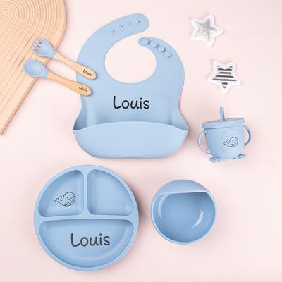 TEMU 1set Customizable Silicone Feeding Set - Personalized Plate, Cup, And Cutlery Tray With Name - Durable Weaning Kit For Kids - Ideal Shower Gift - In Multiple Colors Image