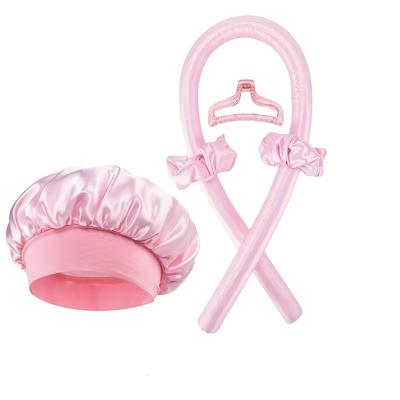 TEMU 4/5pcs Women's No-heat Curling Iron And Satin Sleep Cap Set, Includes No-heat Hair Tie, Claw Clip And Ring, Suitable For All Hair Types Image