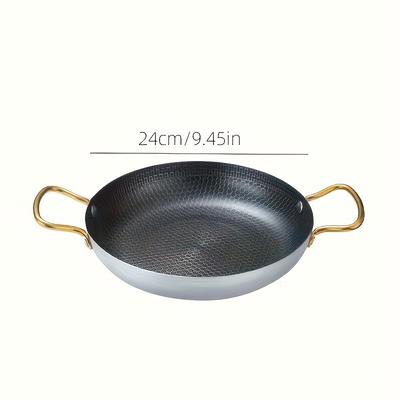 TEMU 1pc Shaon Stainless Steel Frying Pan With Double Handles, Honeycomb Bottom, Round Cookware For Stir-frying Vegetables, Noodles, Rice, And Image